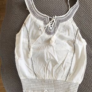 Bundle 3 for $10 White cotton summer halter top w/ blue & gray stitching. IEUC